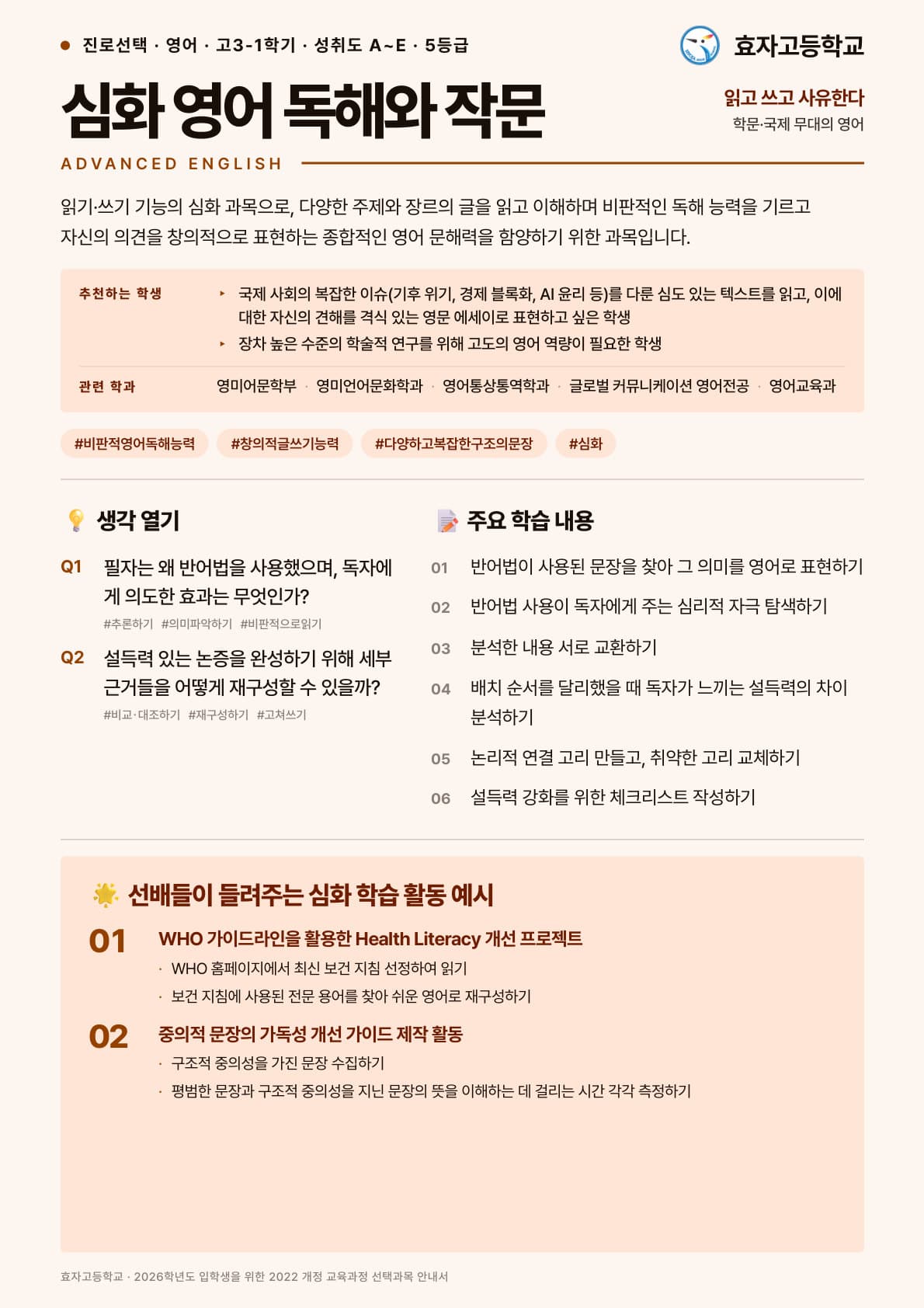 심화 영어 독해와 작문 포스터 미리보기